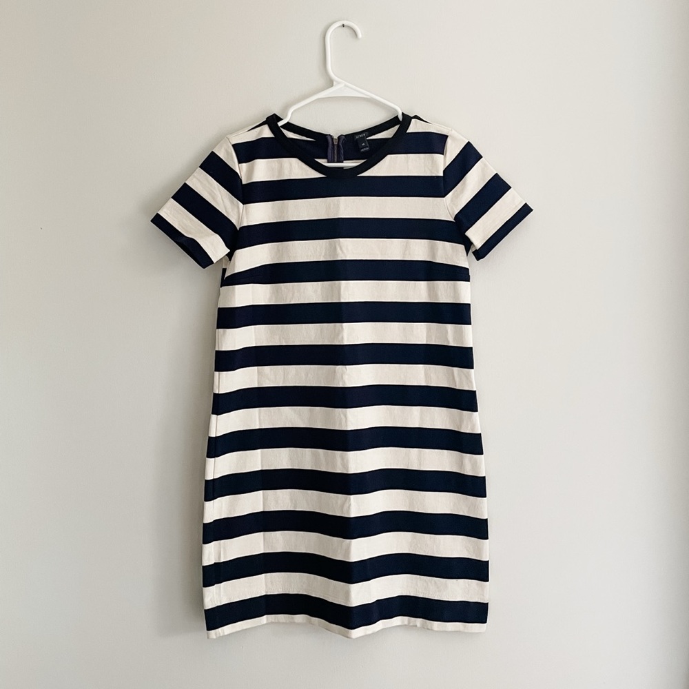 J. Crew Navy Blue and Cream Striped t-shirt dress. EUC. Size XS. 100% cotton.